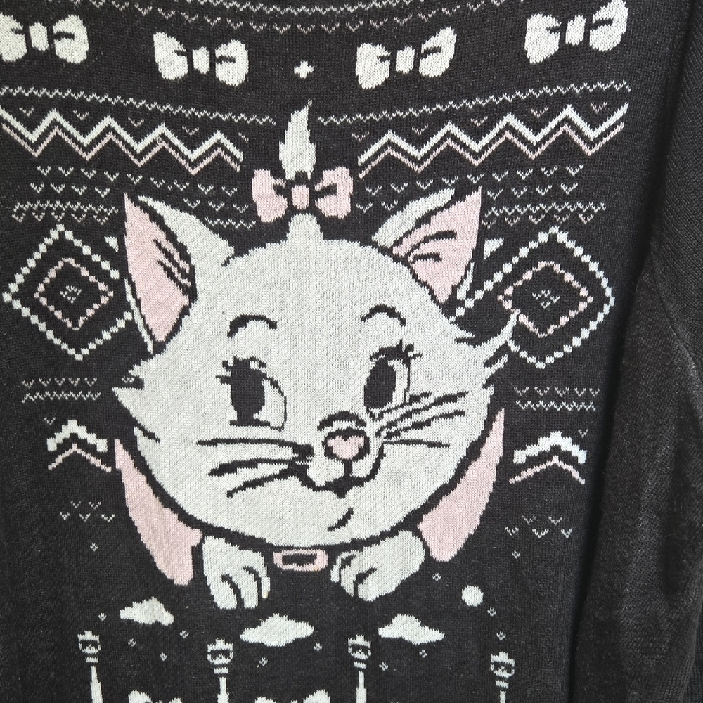 Disney Plus Size 4x Charming Long Black Sweater with White Pink Cat Design - Picture 2 of 8